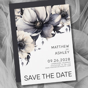 Moderne Boho Elegante Zwarte Witte Bloemige Bruilo Save The Date