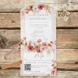 Moderne boho en neutalen — Floral QR-code All In One Uitnodiging