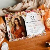 Moderne Boho Floral 21e Verjaardag Foto Kaart