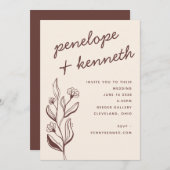 Moderne Boho Floral Aardse Herfst Rust Wedding Kaart (Voorkant / Achterkant)