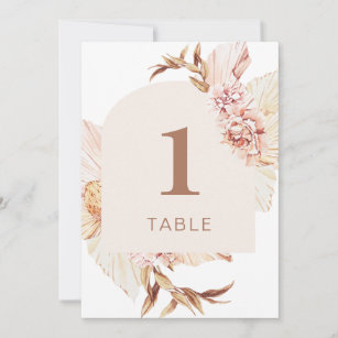 Moderne Boho Floral Blush Arch Table Number Kaart
