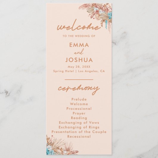 Moderne Boho Floral bruiloft ceremonie Programma (Voorkant)