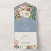 Moderne Boho Floral Dusty Blue Wedding All In One Uitnodiging (Binnen)