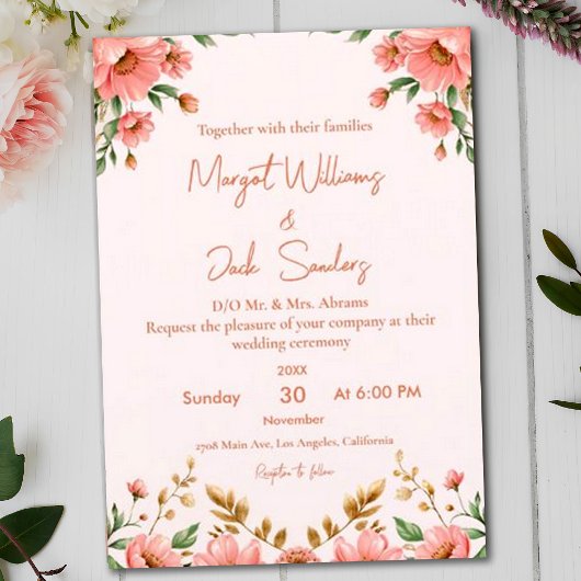 Moderne Boho Floral Dusty Peach Ivory Wedding Kaart