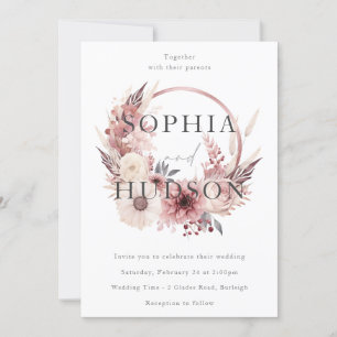 Moderne Boho Floral krans bruiloft Kaart