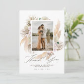 Moderne Boho Floral Multi foto bruiloft Bedankkaart (Staand voorkant)