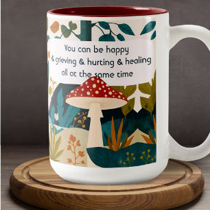 Moderne Boho Folk Art Natuur Collage Mushroom Mok