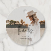 Moderne Boho foto dank u Baby shower Bedankjes Labels (Voorkant)