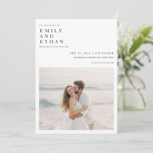 Moderne Boho Foto QR Code Destination Wedding Kaart (Staand voorkant)