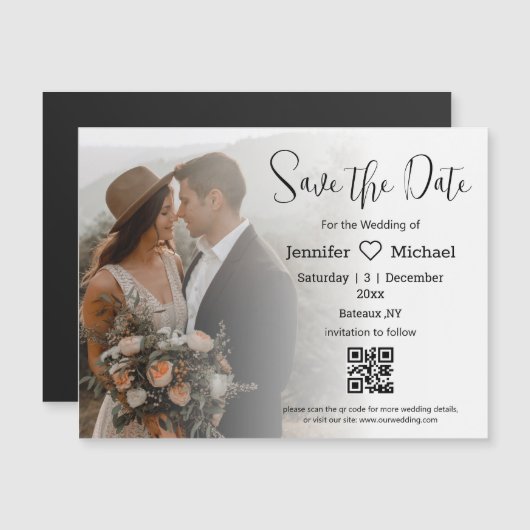 Moderne Boho-foto QR-code Save the Date-magneet (Voorkant / Achterkant)