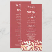 Moderne Boho Garden Programme de mariage rouge (Devant / Derrière)