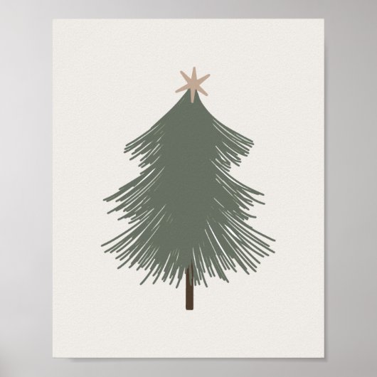 Moderne Boho Green en Gouden Kerstboom Print (Voorkant)
