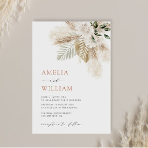 moderne boho greenery pampas gras bruiloft kaart