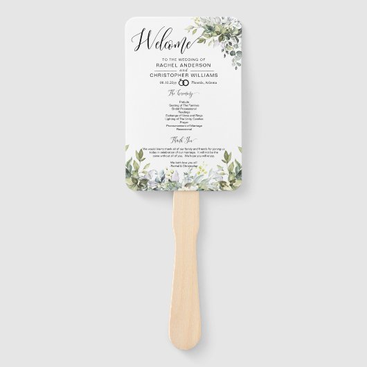 Moderne Boho Greenery Wedding Program Fan Handwaaier (Voorkant)