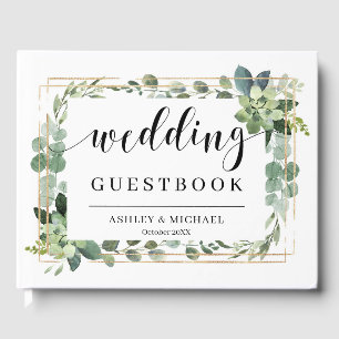 Moderne Boho groen blad sappige bruiloft Gastenboek