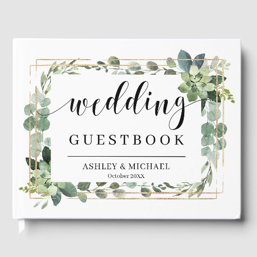 Moderne Boho groen blad sappige bruiloft Gastenboek (Voorkant)