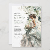 Moderne boho groen eucalyptus bruid met sluier kaart (Voorkant)