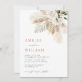 moderne boho groen pampas gras QR code bruiloft Kaart (Voorkant)