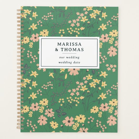 Moderne Boho Groene Bloemige Bruiloft Planner (Voorkant)
