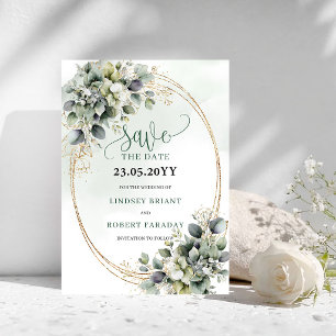 Moderne Boho Groene en Witte Save The Date Kaart
