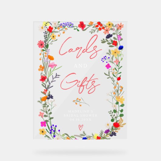 Moderne boho heldere wilde bloemen bruids teken acryl bord (Voorkant)