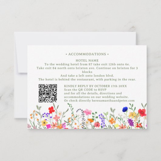 Moderne boho heldere wilde bloemen bruiloft detail kaart (Achterkant)
