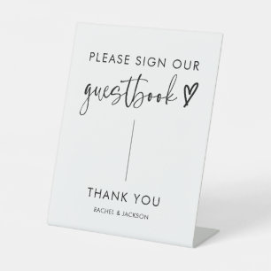 Moderne Boho kalligrafie bruiloft gastenboek teken Reclamebord Met Voetstuk