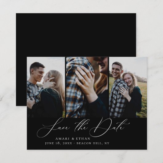 Moderne Boho kalligrafie Multi-Photo Save the Date Aankondiging (Voorkant / Achterkant)