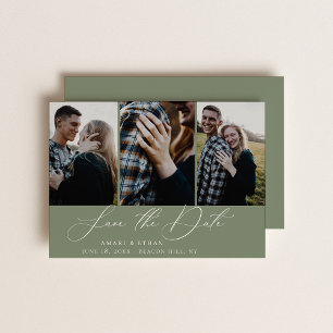 Moderne Boho kalligrafie Multi-Photo Save the Date Aankondiging