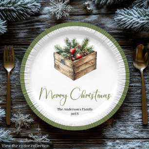 Moderne Boho Kerstboom Botanische Feestborden Papieren Bordje