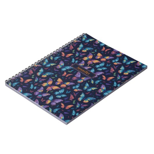 Moderne Boho Kleurrijke Vlinders Patroon Naam Notitieboek (Linkerzijde)