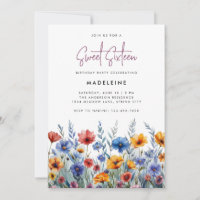 Moderne Boho Kleurrijke Wildbloemen Sweet Sixteen