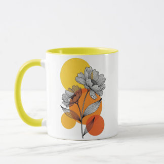 Moderne Boho Lijn Kunst Bloem Geel Twee-Tons Mok