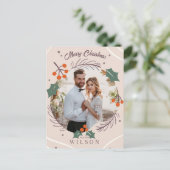 Moderne Boho Merry Christmas Mr. & Mrs. 1 Foto Feestdagenkaart (Staand voorkant)