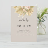 Moderne Boho Pampas Gras Bloem Roze Natuurlijk Save The Date (Staand voorkant)