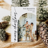 Moderne Boho Prettig Kerstmis Boog Foto Feestdagenkaart