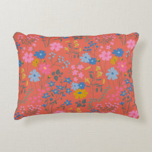 Moderne Boho Rode Bloemrijke Wilde Bloemen Accent Kussen