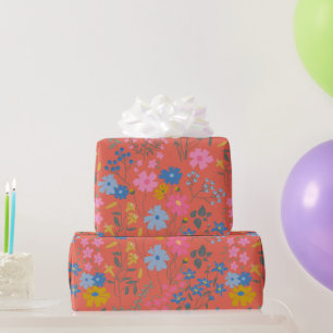 Moderne Boho Rode Bloemrijke Wilde Bloemen Cadeaupapier