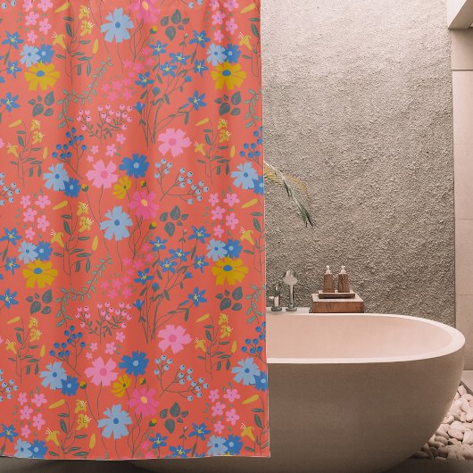 Moderne Boho Rode Bloemrijke Wilde Bloemen Douchegordijn