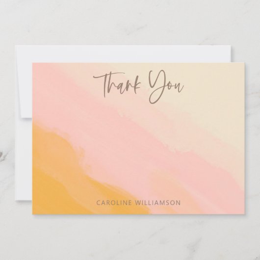 Moderne Boho Roze Geel Mooie Script Bruiloft  Bedankkaart (Voorkant)