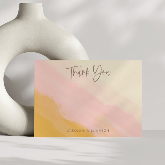 Moderne Boho Roze Geel Mooie Script Bruiloft  Bedankkaart