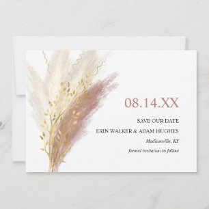 Moderne Boho Roze Goud Pampas Gras  Save The Date
