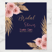 Moderne boho roze rozen bos bruidsfeest #3 wijn etiket (Enkel label)