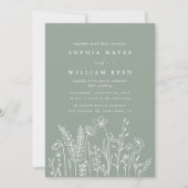 Moderne Boho Sage Green Wildflower Wedding Kaart (Voorkant)