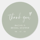 Moderne Boho Sage Groene Bruiloft Feest Bedankt Ronde Sticker (Voorkant)