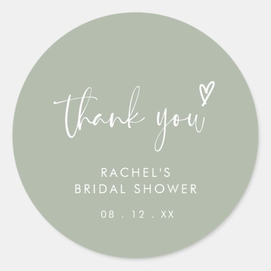 Moderne Boho Sage Groene Bruiloft Feest Bedankt Ronde Sticker (Voorkant)