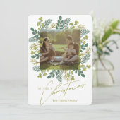 Moderne Boho Sage Groene Eucalyptus Krans Feestdagenkaart (Staand voorkant)