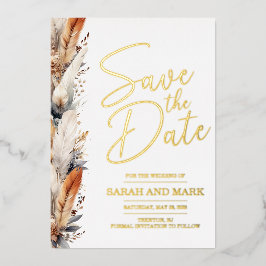 Moderne Boho Save the Date met Foto Terug | Echt Folie Uitnodiging