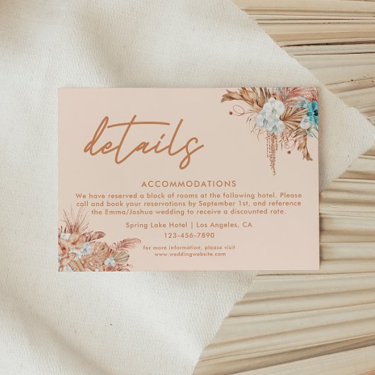 Moderne Boho Script bruiloft details Informatiekaartje