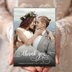 Moderne Boho Script foto bruiloft dank u kaart